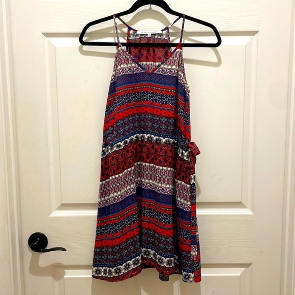 Collective Concepts Bright Floral High Back Spaghetti Strap V-Neck Mini Dress